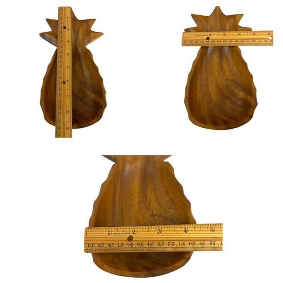 Set of 2 Carved Wooden Pineapple Shaped Bowls Made in Philippines MCM Vintage - Picture 9 of 15